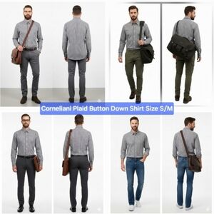 Corneliani Plaid Button Down Shirt Size S/M